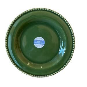 MATCERAMICA Portugal Green Ceramic Dinner Plates 11.5" Beaded Border Set 4 NEW